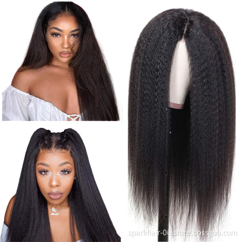 Pre-Plucked 360 Yaki Kinky Straight Frontal Lace Wigs for Black Women Human Hair